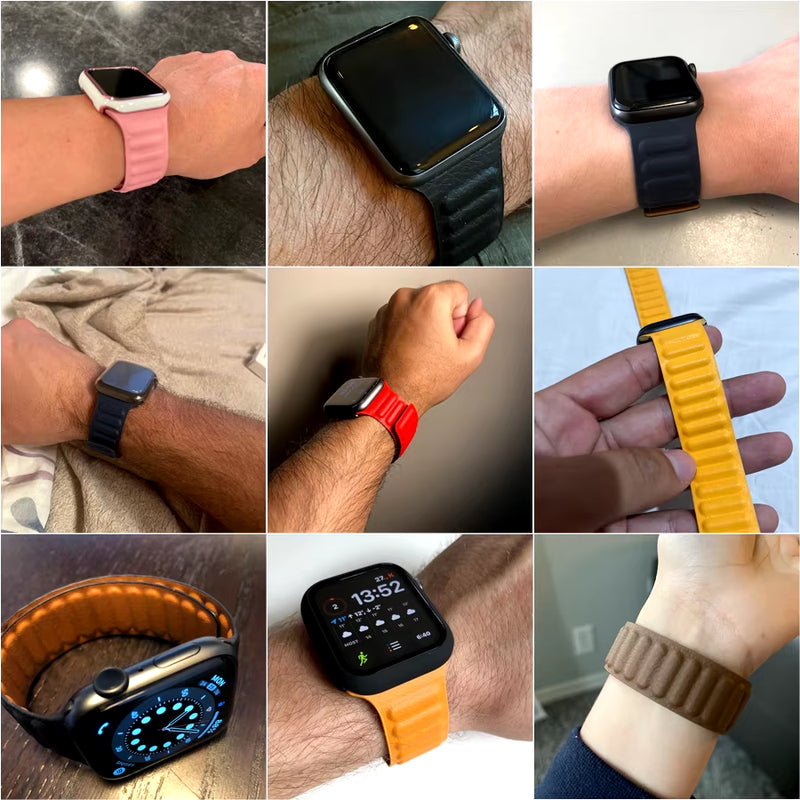 Leather Link for  Watch 7 Band 40Mm 44Mm 42Mm 38Mm 42 Mm 1:1 Magnetic Loop Bracelet Iwatch Series 7 6 5 4 3 SE Strap