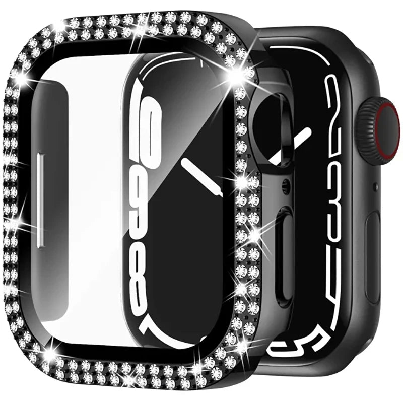 Glass+Diamond Cover for Apple Watch Case 40Mm 44Mm 41Mm 45Mm 38Mm 42Mm Bling Bumper Protector Iwatch Series 9 3 5 6 7 8 Se Case