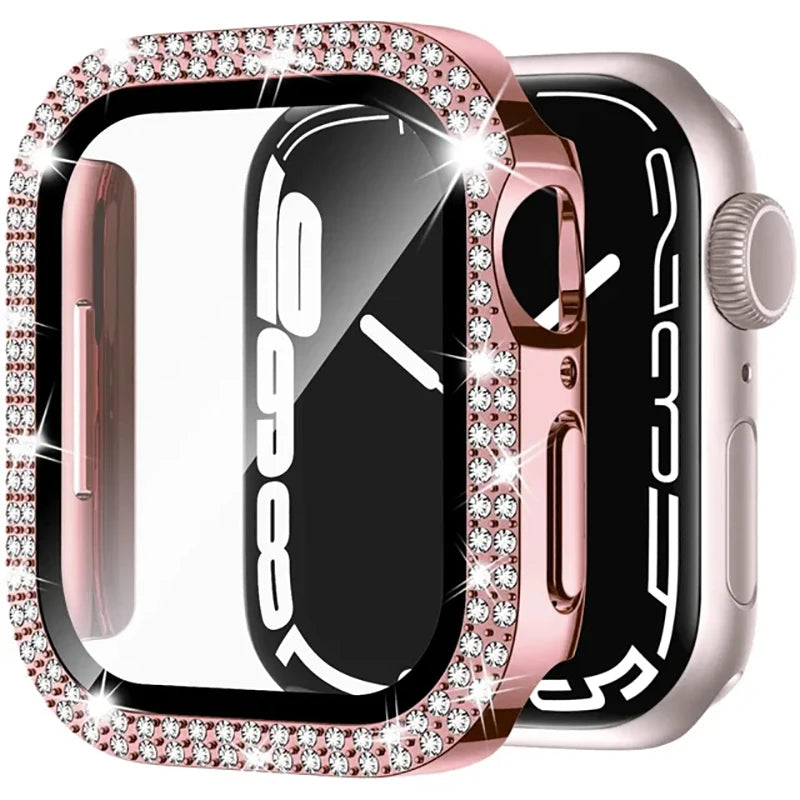 Glass+Diamond Cover for Apple Watch Case 40Mm 44Mm 41Mm 45Mm 38Mm 42Mm Bling Bumper Protector Iwatch Series 9 3 5 6 7 8 Se Case