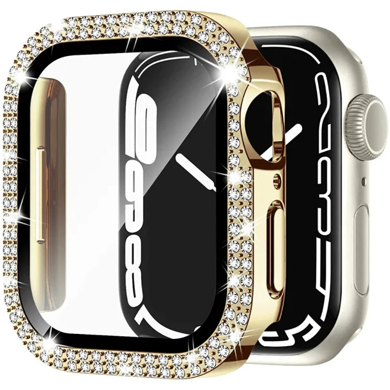 Glass+Diamond Cover for Apple Watch Case 40Mm 44Mm 41Mm 45Mm 38Mm 42Mm Bling Bumper Protector Iwatch Series 9 3 5 6 7 8 Se Case